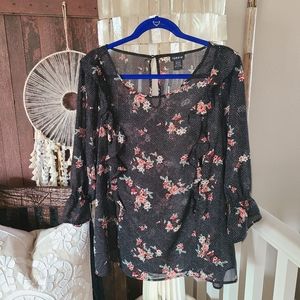Torrid Sheer Ruffle Floral Dot Blouse